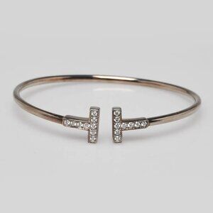 Tiffany & Co. 18k White Gold and Diamond Tiffany T Wire Bracelet Size Small